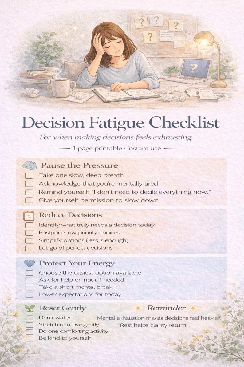 Decision Fatigue Checklist | Printable PDF to Reduce Mental Overload ...