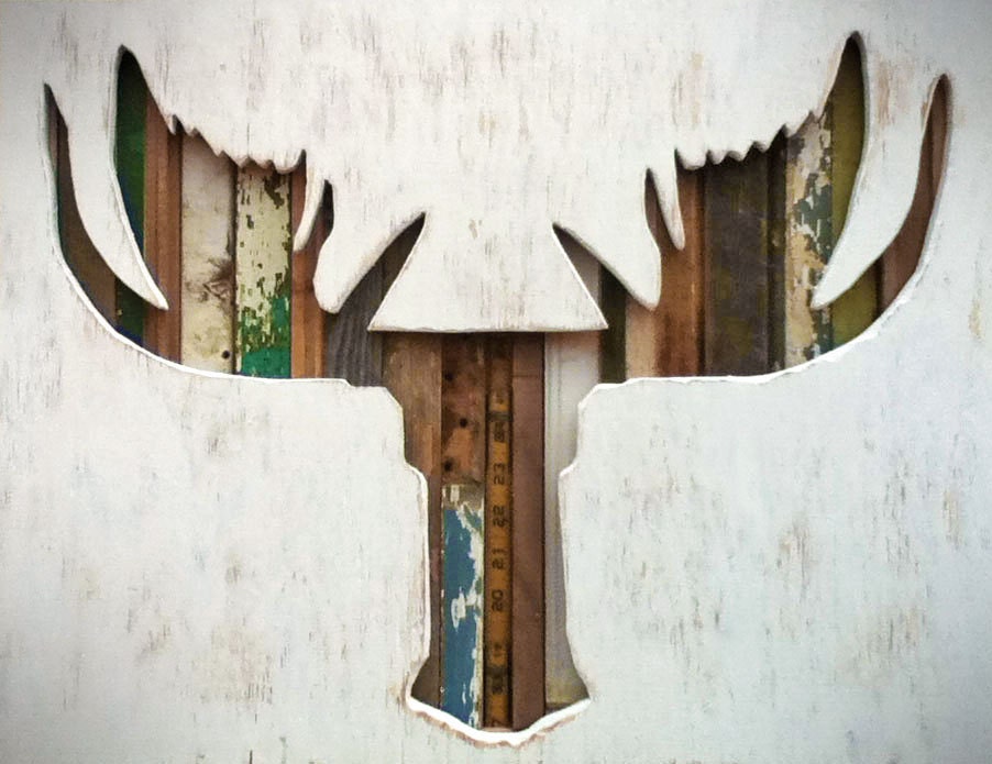Reclaimed Wood Art Alces Moose Deer Antlers Etsy