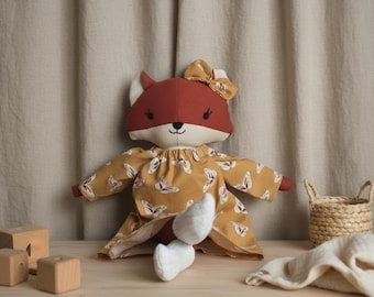 Peluche fatto a mano a forma di volpe con il suo piccolo mantello - regalo ideale per neonati/bambini - giocattolo