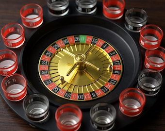 Juego de ruleta para beber / Juego de beber alcohol con vasos de chupito / Juego de ruleta de casino para adultos / Juego de bar para fiestas