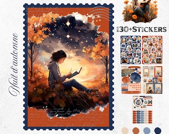 Bullet Journal Stickers September – Autumn Night | Planner Stickers Cosy Books | Back to School Autumn Bujo | Midnight Blue Colors
