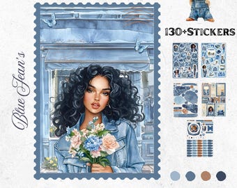 Bullet Journal Stickers Avril Jean | Denim Kitty Collection | Cute cat sticker sheet | Planner & Journaling