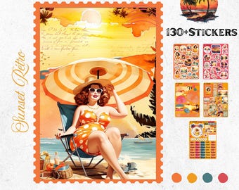 Summer Bullet Journal Ticks – Retro Sunset | Seventies Style & Vibrant Colors | Summer Planner Organization | Handmade Stickers