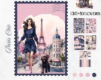 Chic Paris Bullet Journal Stickers | Navy Blue & Pink | Elegant Organizer Made in France | French Handmade Stickers
