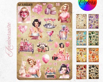 Birthday Stickers, 9 colors | Birthday Planner & Bullet Journal Stickers | Party Stickers Colorful Bujo 9 colors available