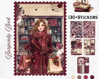Autumn Bullet Journal Stickers – Burgundy Book | Cosy Book Planner Stickers | September/October Bujo | Organization Planner