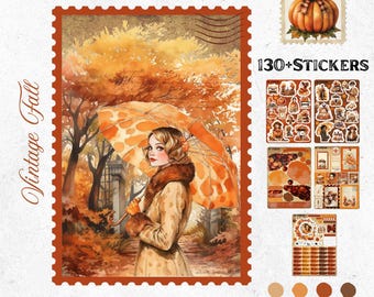 October Bullet Journal Stickers – Vintage Fall | Retro Autumn Pin-Up | Bujo Planner Stickers | Warm Colors