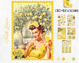 Bullet Journal Stickers – Fresh Lemon | Retro Lemon & Lemonade | Organization Planner | Handmade Stickers | French Stationery