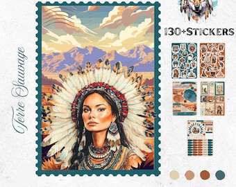 Bullet Journal Stickers – Wild Earth | Tribal Boho Planner Stickers | Warm Colors & Navy | Summer Bujo