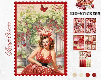 Bullet Journal Stickers May – Cherry Vintage | Cherry Red, Gourmet Cooking & Baking | Organization Planner | Handmade