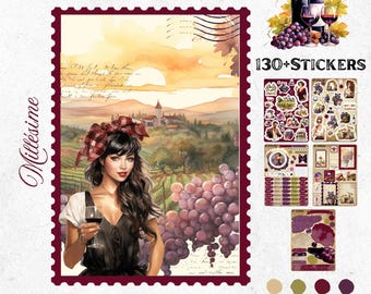 September Bullet Journal Stickers – Vintage | Harvest & French Wine | Autumn Planner Stickers | Gastronomy Bullet Journal
