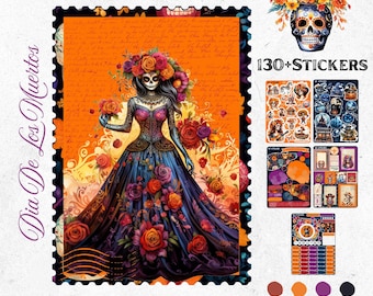 Bullet Journal Stickers October – Día de los Muertos | Planner Stickers Halloween Colorful | Festive Autumn Bujo