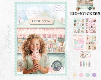 June Bullet Journal Stickers – Ice Cream | Retro Ice Cream & Vintage Truck | Summer Planner Organization | Handmade Stickers - Summer -