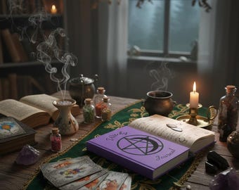 Purple Pentacle and Moon Hardcover Journal, Matte Celestial Grimoire, Witchy Stationery Notebook, Pagan Spiritual Diary, Wiccan Gift