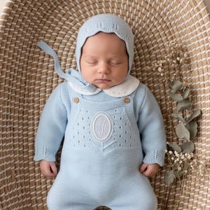 Knit Newborn Boy First Outfit Spanish Newborn hospital knitted Set Peto Primera Puesta clothing baby footie embarazada bebe