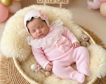 Vestito di lusso in cotone lavorato a maglia per neonata, per il ritorno a casa, set per il ritorno a casa lavorato a maglia per neonati, traje punto bebe, vestiti per l'ospedale, prima gravidanza