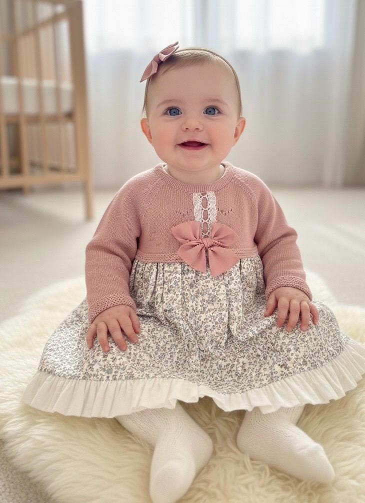 Robe Fille Petit Pomme Blanche à Pois - Taille 24 Mois - Occasion Très Bon état - Coton