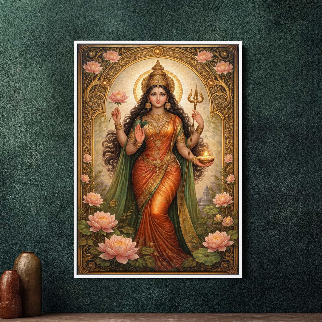 Parvati Art Nouveau Framed Canvas Wall Decor, Large Art Nouveau Hindu ...