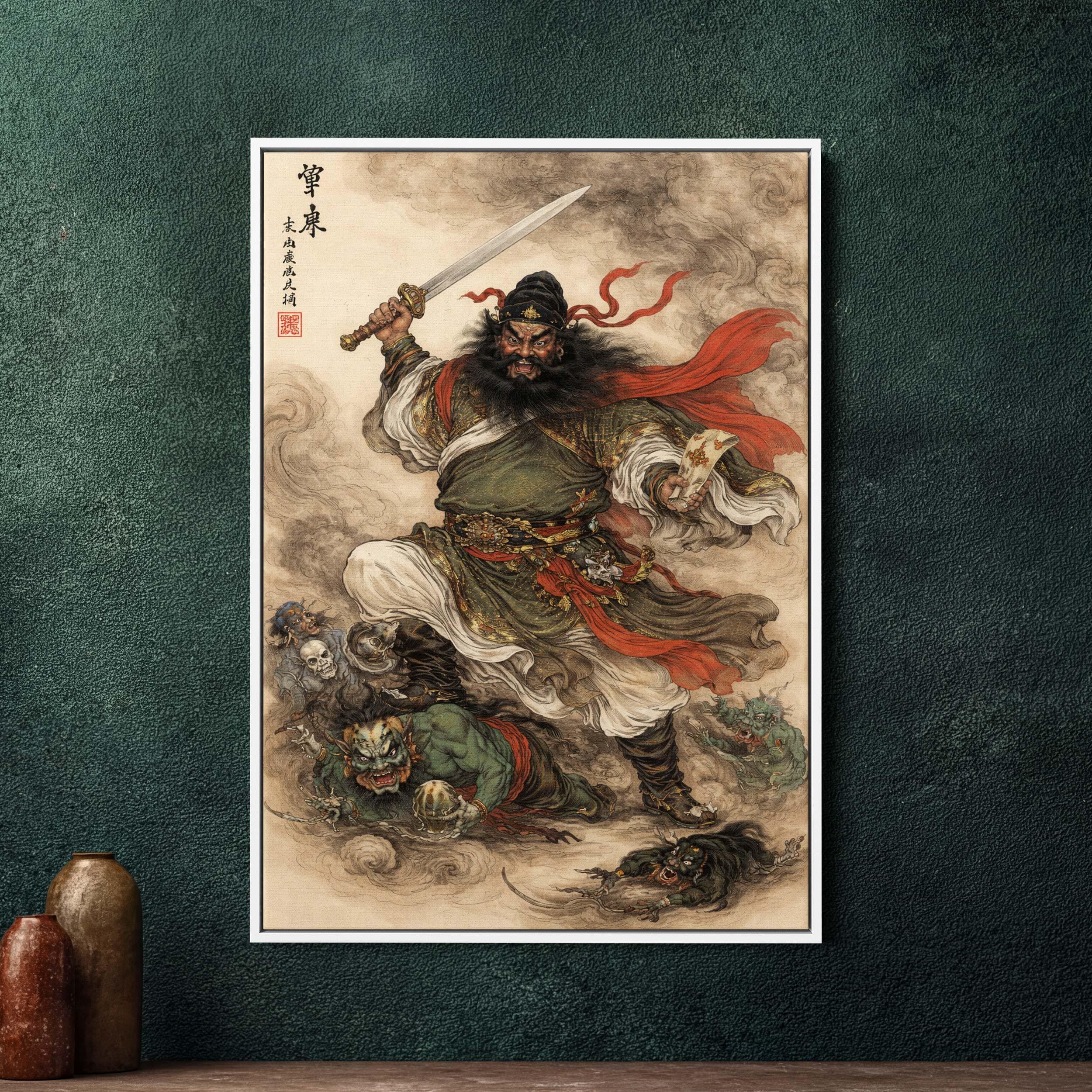 鍾馗　中国の伝説 墨絵 掛軸 大判 肉筆　55*45cm Zhong Kui Painting - Etsy