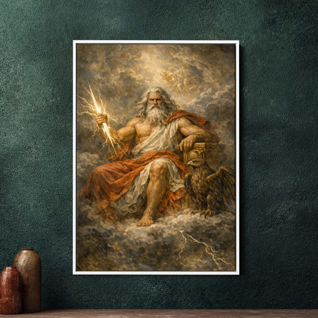 Zeus Greek God Framed Canvas Wall Art - Large Mythology Painting Decor ...