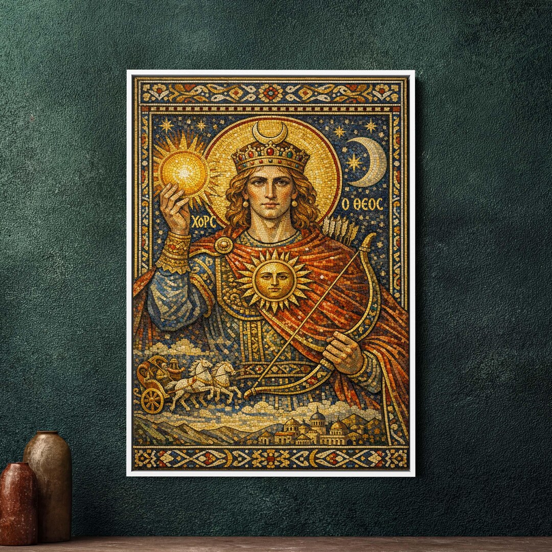Khors Slavic Sun God Byzantine Mosaic Icon Framed Canvas, Large ...