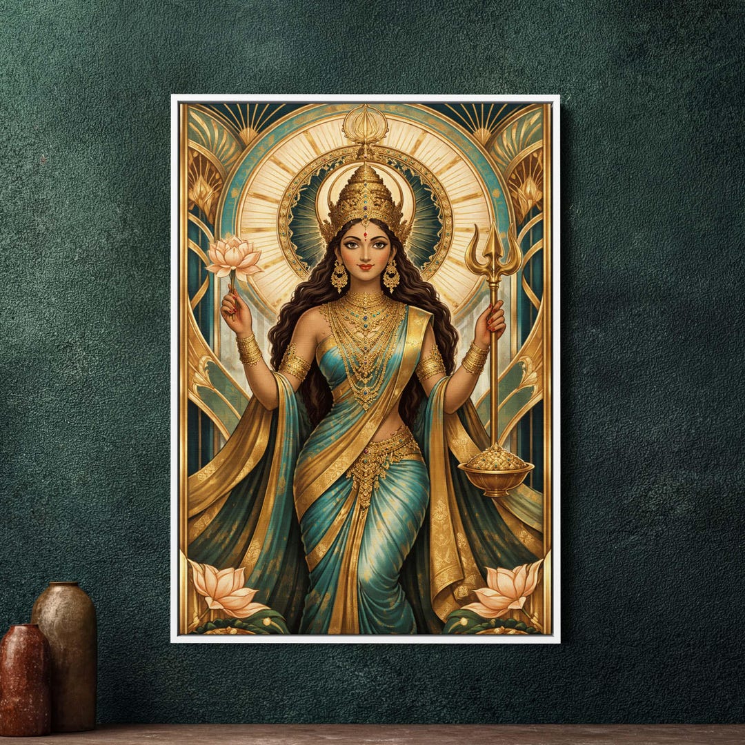 Parvati Art Deco Framed Canvas Wall Art, Large Hindu Goddess Decor ...