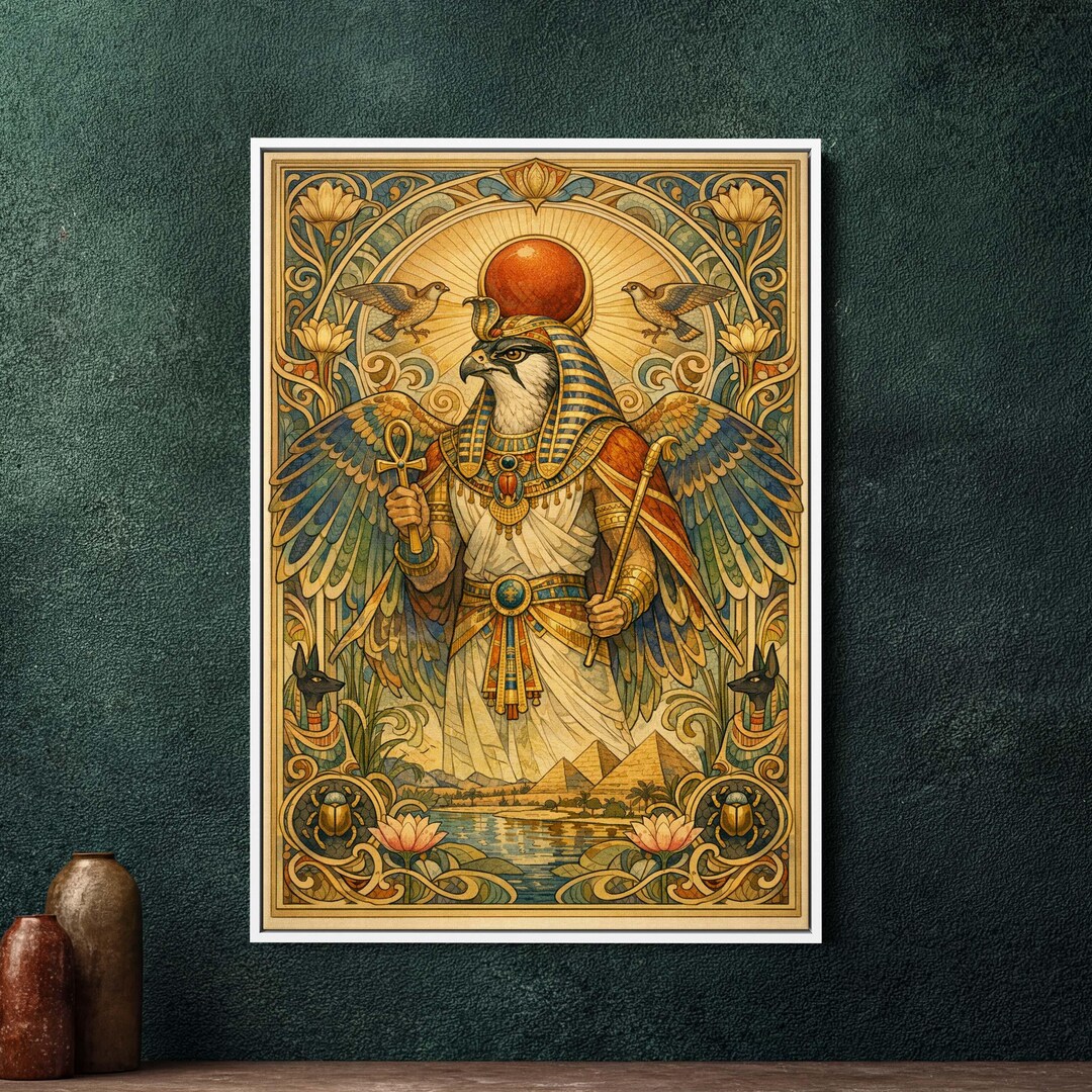 Horus Art Nouveau Framed Canvas Wall Art, Large Egyptian God Mythology ...