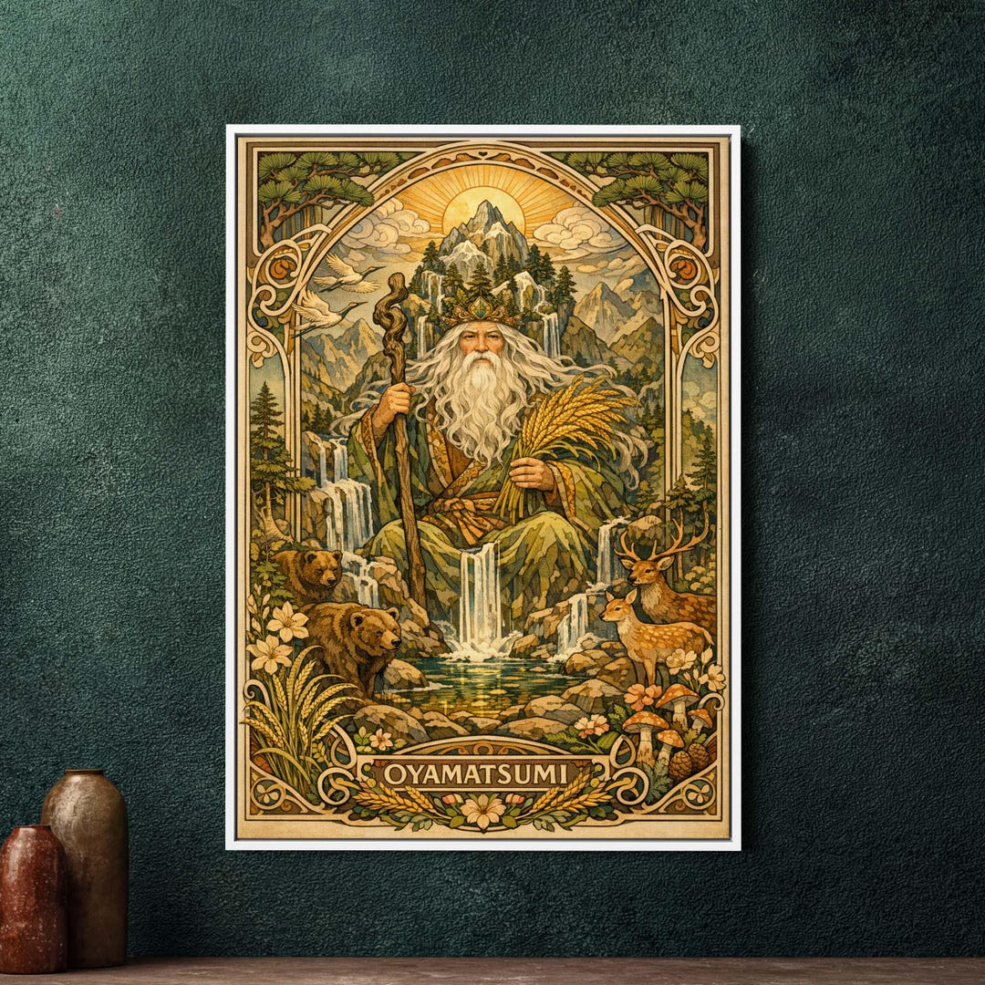 Oyamatsumi Art Nouveau Framed Canvas Wall Art, Large Japanese God Print ...