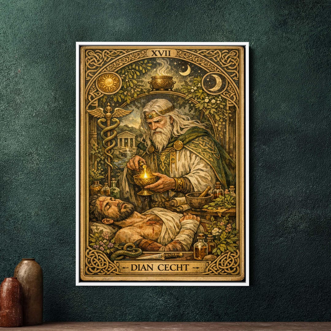 Dian Cecht Irish God of Healing Tarot Art, Large Framed Canvas Decor ...