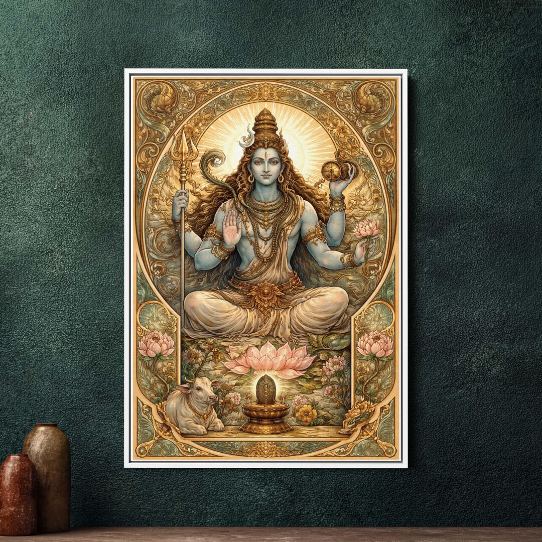 Shiva Art Nouveau Framed Canvas - Large Art Nouveau Wall Art ...