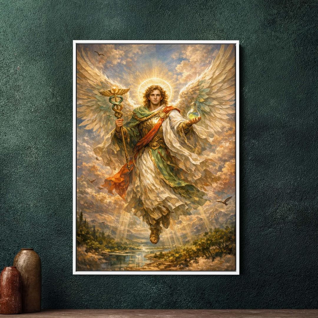 Archangel Raphael Framed Canvas Wall Art - Large Cinematic Fantasy ...
