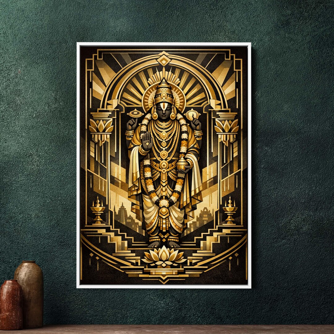 Venkateswara Art Deco Framed Canvas, Large Wall Decor, Hindu God Balaji ...