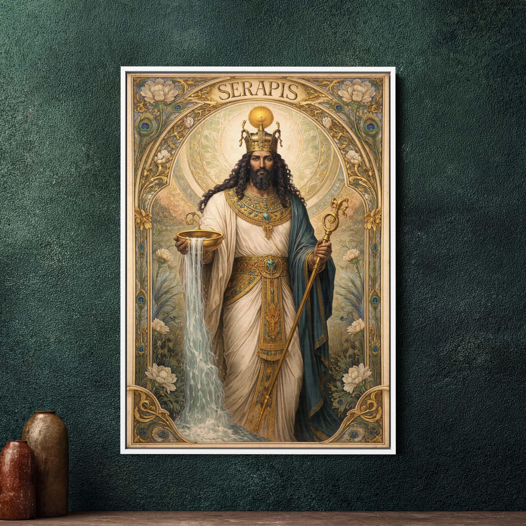 Serapis Art Nouveau Framed Canvas Wall Art, Large Art Nouveau Portrait ...