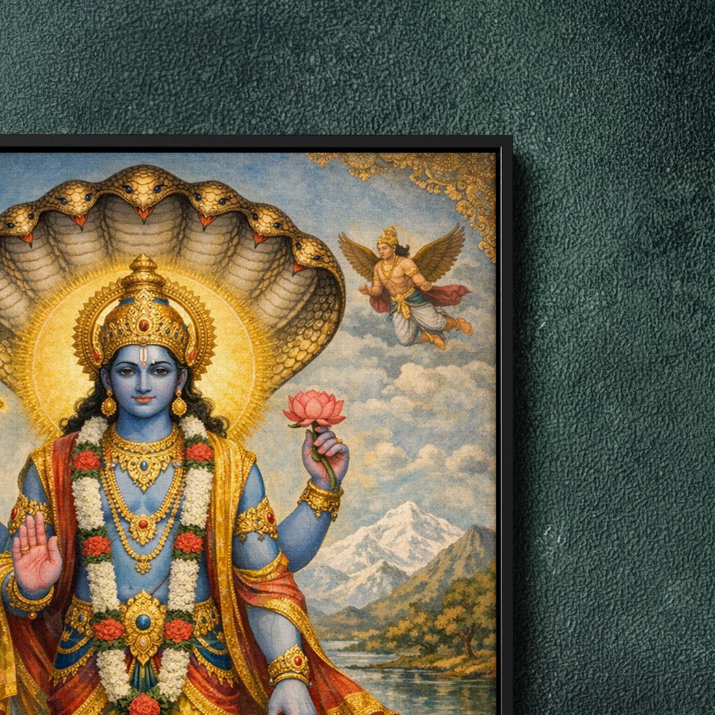 Lord Vishnu Painting Framed Canvas Wall Art, Large Hindu God Spiritual ...