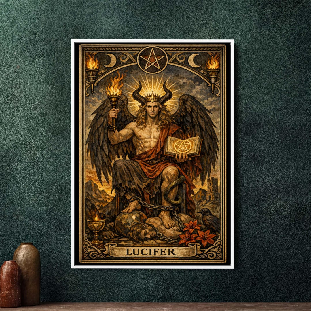 Lucifer Tarot Art Framed Canvas Wall Decor, Large Gothic Esoteric Wall ...