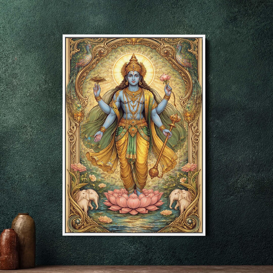 Vishnu Art Nouveau Framed Canvas Print, Large Hindu Deity Wall Art, Art ...