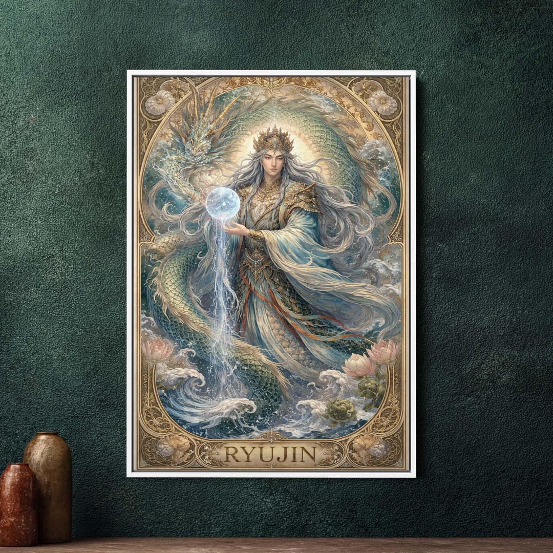 Ryujin Art Nouveau Large Framed Canvas Print, Japanese Dragon Mythology ...