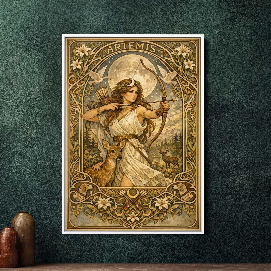 Artemis Art Nouveau Framed Canvas Wall Art, Large Art Nouveau Goddess ...