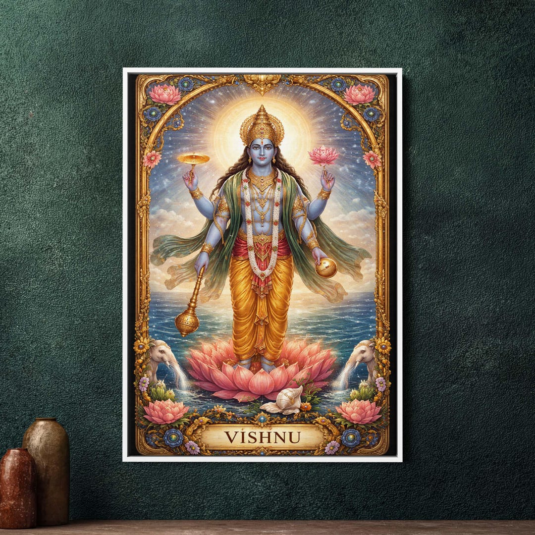 Vishnu Tarot Card Framed Canvas Wall Art - Large Spiritual Hindu Deity ...