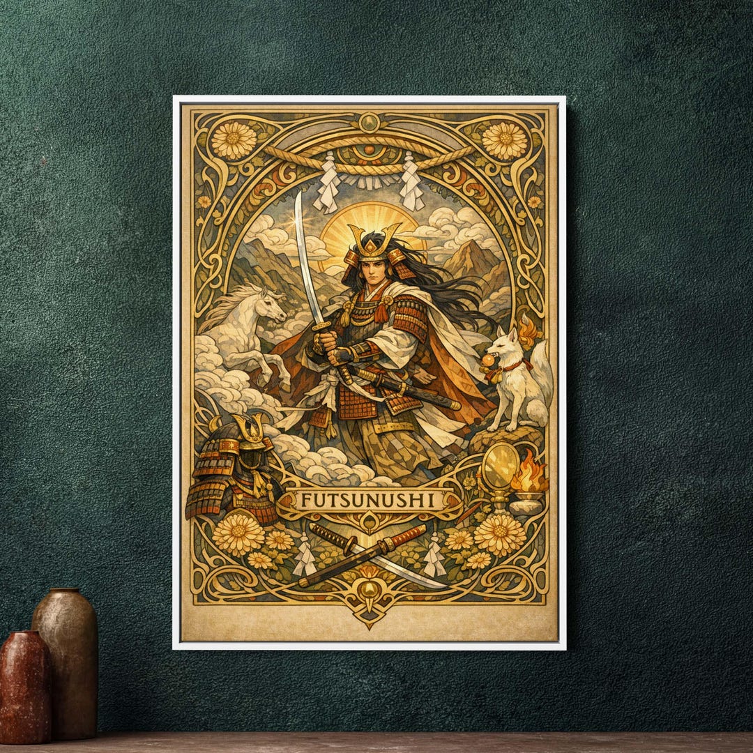 Futsunushi Japanese God Framed Canvas, Art Nouveau Wall Art, Large ...