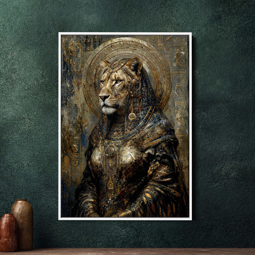 Sekhmet Framed Canvas Wall Art, Egyptian Lioness Goddess Print, Ancient ...