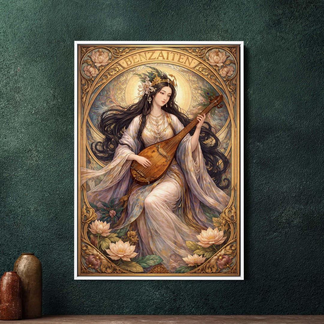 Benzaiten Art Nouveau Large Framed Canvas Print, Art Nouveau Japanese ...