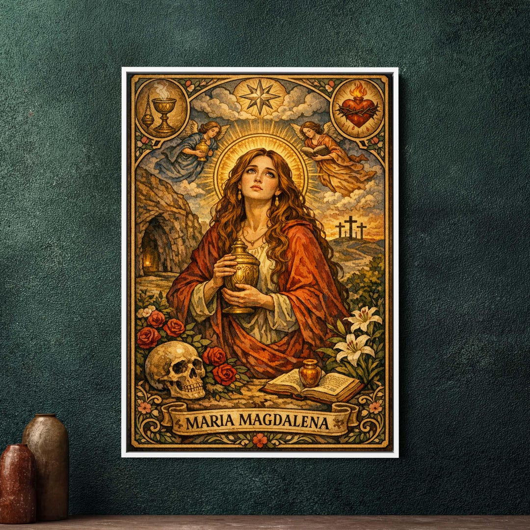 Mary Magdalene Tarot Art Framed Canvas, Large Religious Wall Decor ...