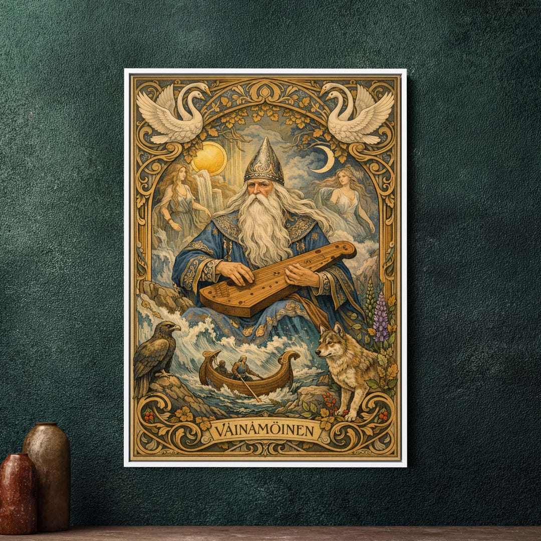 Väinämöinen Art Nouveau Framed Canvas Wall Art, Large Finnish Mythology ...