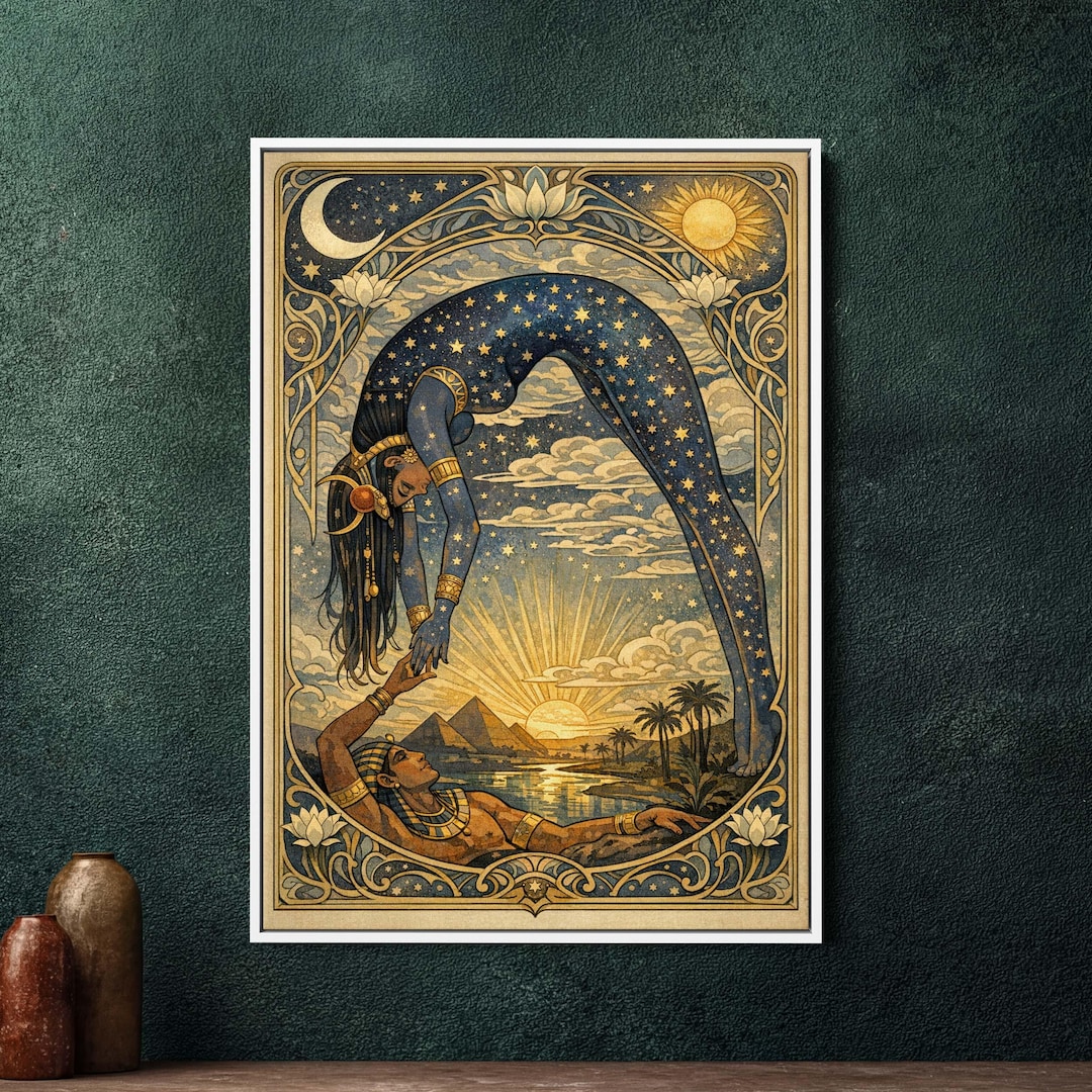 Egyptian Goddess Nut Art Nouveau Framed Canvas, Large Art Nouveau Wall ...