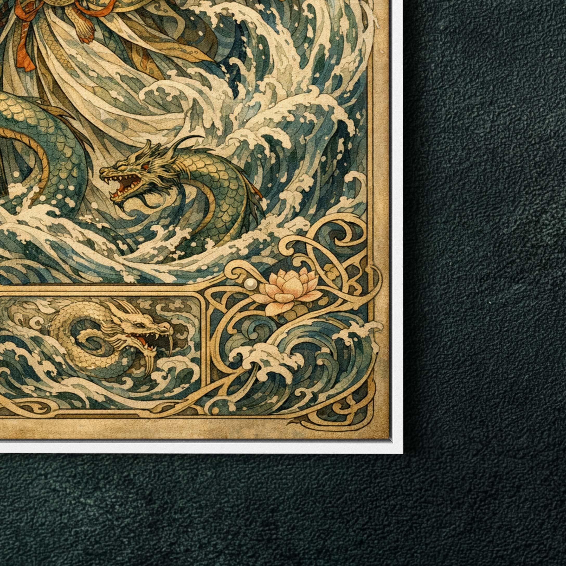 Gonggong Chinese Water God Art Nouveau Framed Canvas, Large Mythology ...