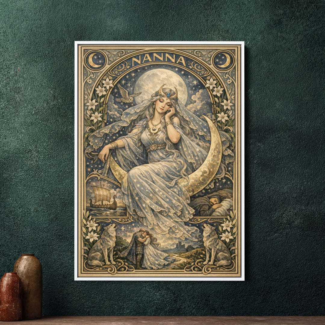 Nanna Moon God Art Nouveau Framed Canvas, Large Mythology Wall Art ...