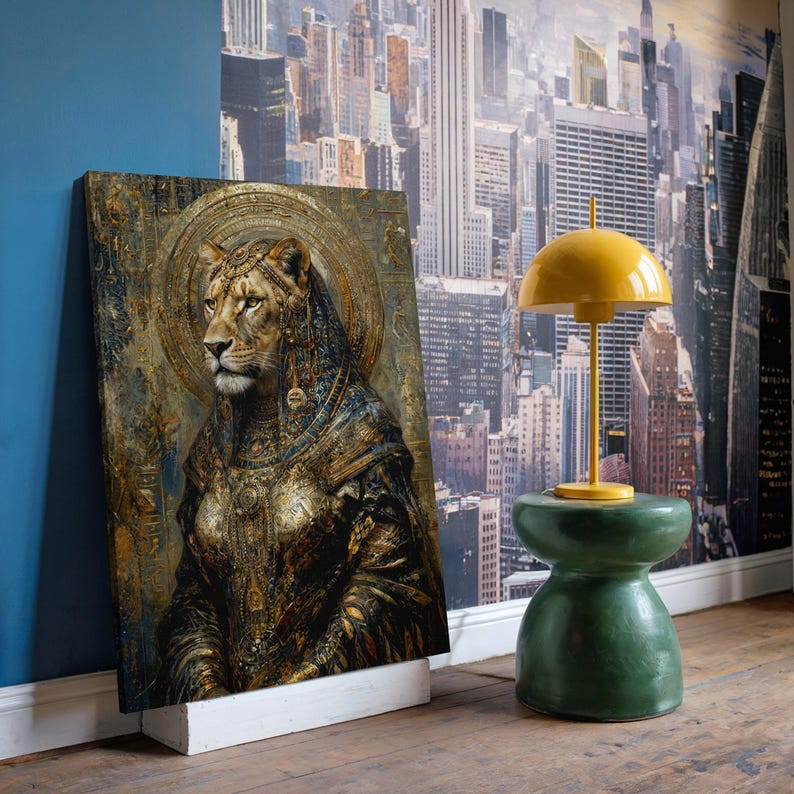 Sekhmet Framed Canvas Wall Art, Egyptian Lioness Goddess Print, Ancient ...