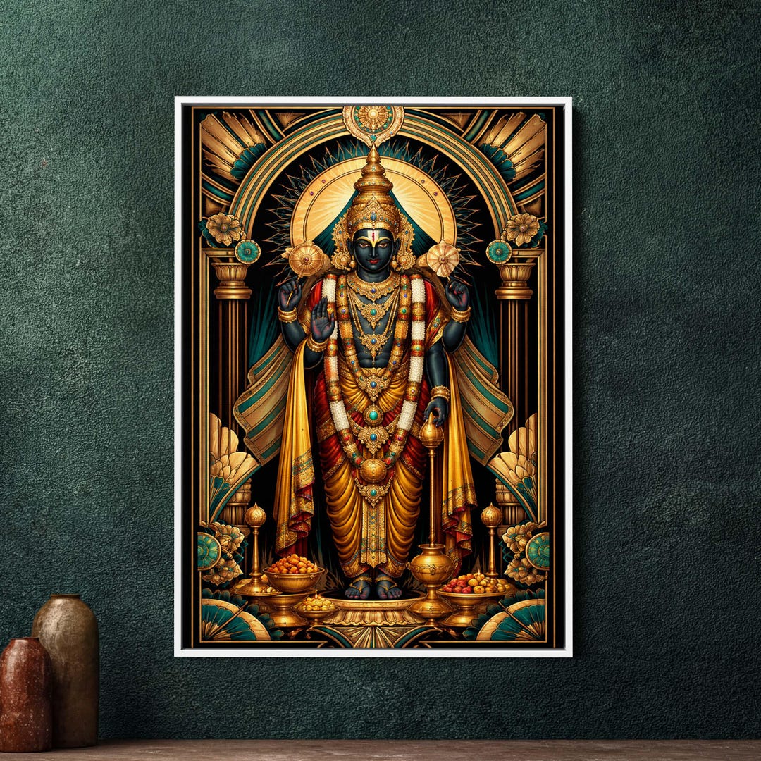 Venkateswara Art Deco Framed Canvas Wall Art - Large Spiritual Decor ...