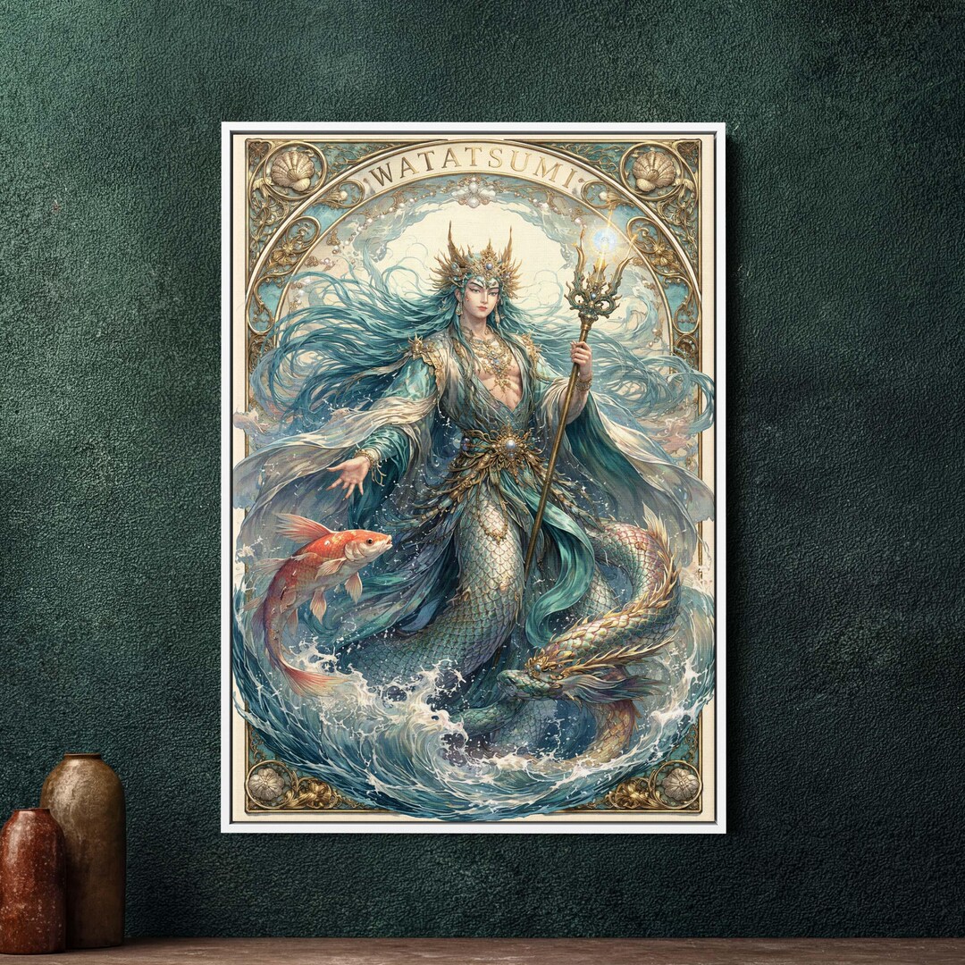 Watatsumi Art Nouveau Framed Canvas Print, Large Art Nouveau Wall Art ...